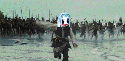 a person with a mask on their head is running in front of a crowd of people .