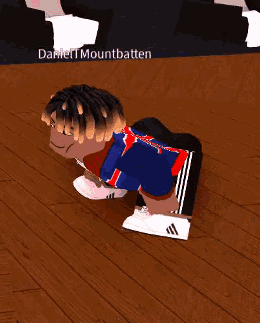 a roblox character is doing push ups on the floor .