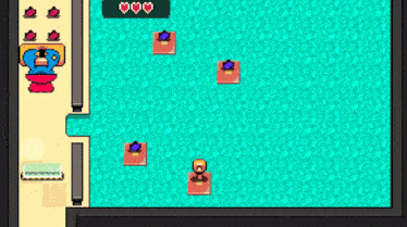 a pixel art drawing of a room with hearts on the top