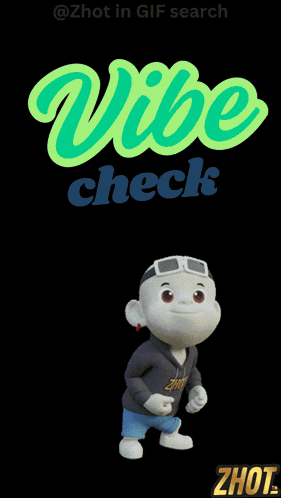 a cartoon character is dancing in front of a vibe check logo