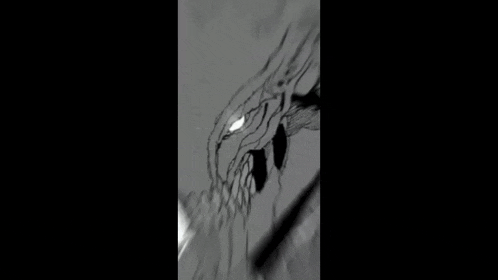 a black and white drawing of a monster with a long neck and sharp teeth .
