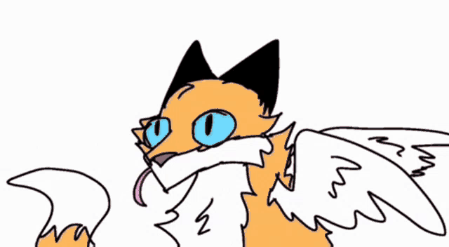 a drawing of a fox with wings sticking its tongue out .