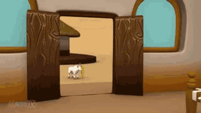 a cartoon drawing of a house with a door open