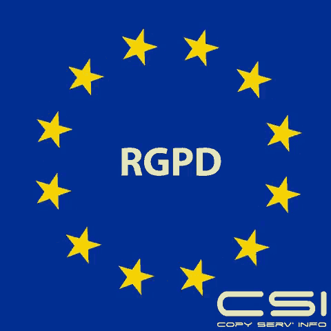 a blue background with yellow stars and the words rgpd on top