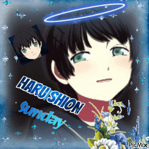 a picture of a girl with the word haruishion on it