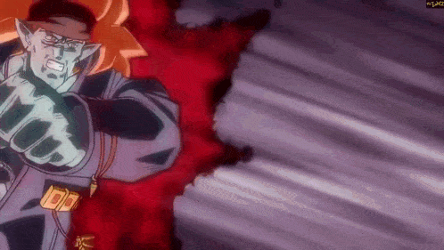 a cartoon character is standing in front of a red background with a few lines coming out of it .