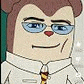 a cartoon character wearing glasses , a white shirt and tie .