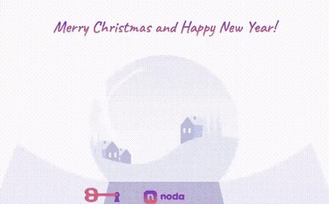 a merry christmas and happy new year greeting card with a snow globe