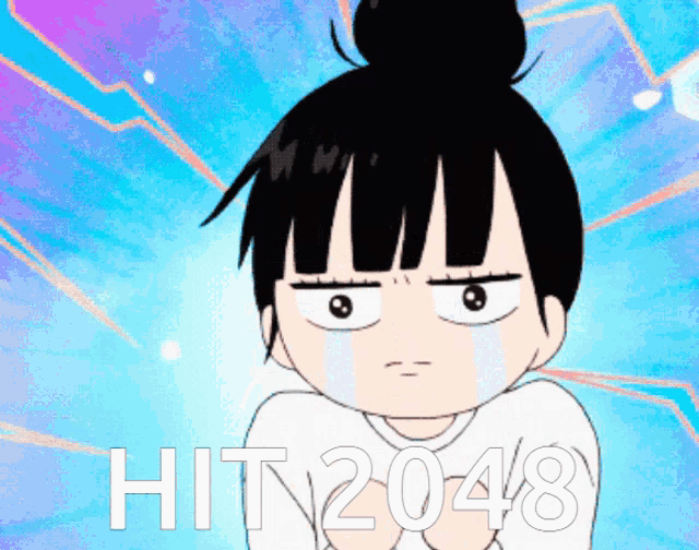 a cartoon of a girl crying with the words hit2048 written below her