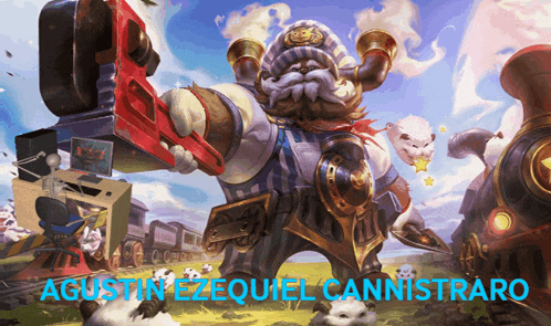 a poster for agustine ezequiel cannistraro shows a cartoon character holding a gun