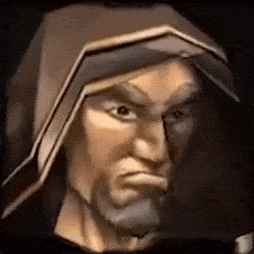 a cartoon of a man with a beard wearing a hood and making a funny face .