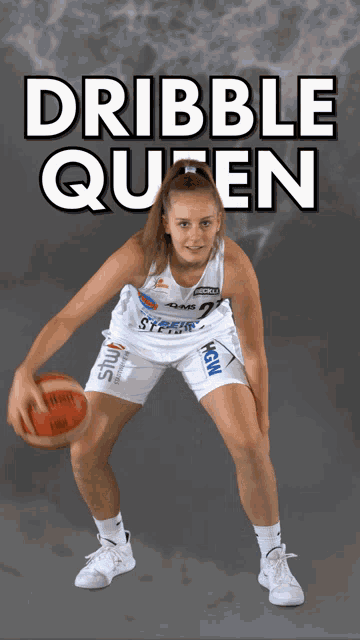 a dribble queen poster with a basketball player on it