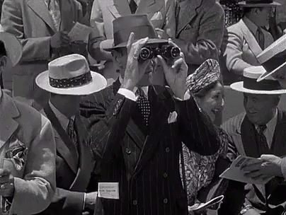 бинокль смотреть отвратительно костюм шляпа GIF - Binoculars Race Track You Were Never Lovelier GIFs