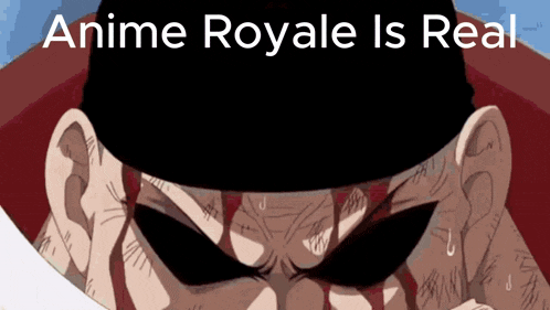 a man wearing a black hat with the words anime royale is real above him