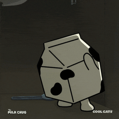 a cartoon of a milk chug with a blue light behind him