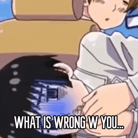 a cartoon of a man holding another man 's stomach with the words `` what is wrong w you ... '' .