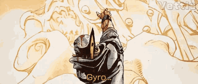 a cartoon drawing of a man holding a sword with the word vette in the corner