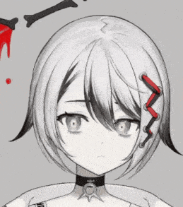 a close up of a girl 's face with a choker around her neck