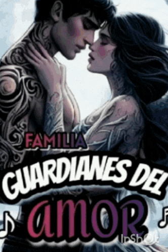 a poster for familia guardianes del amor features a man and a woman kissing