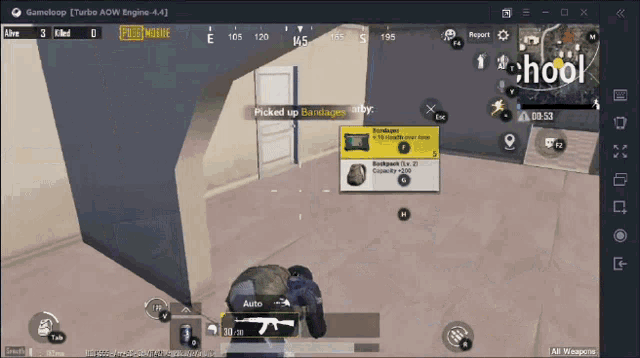 a screenshot of a video game called pubg mobile shows a person picking up bandages