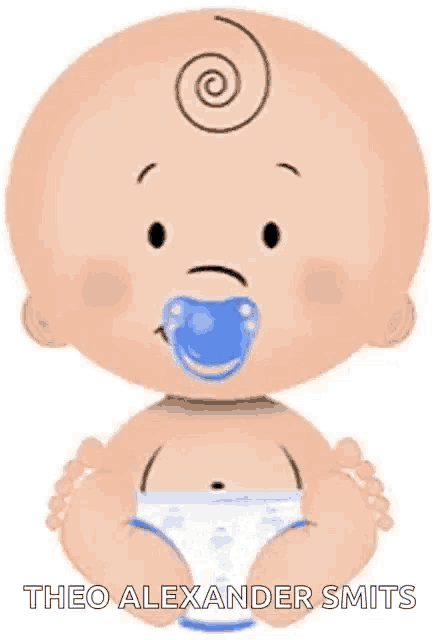 a cartoon baby with a pacifier in his mouth is sitting down .