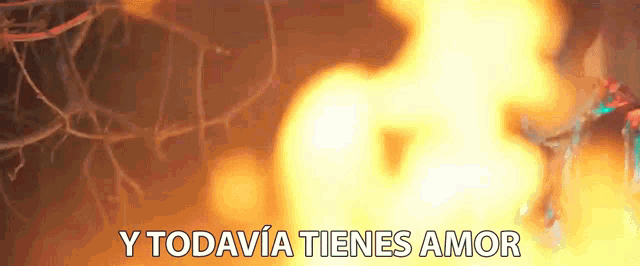 a blurred image of a fire with the words y todavia tienes amor written in white