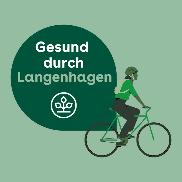 an illustration of a person riding a bike with the words gesund durch langenhagen