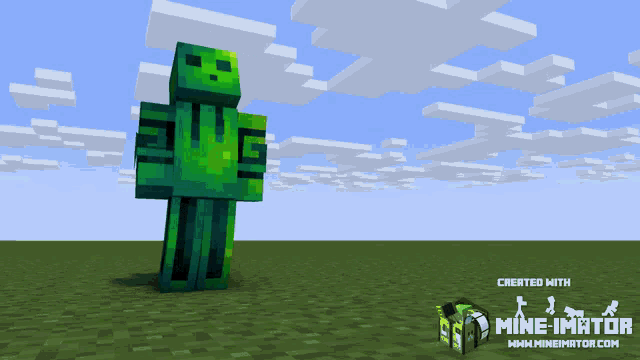 a green minecraft character is standing in a grassy field