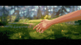 a pixel art of a person 's hand with a dandelion tattoo on it