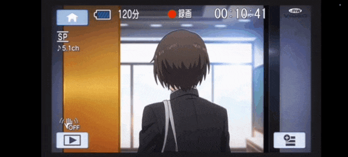 a screenshot of a video recorder shows a person walking in front of a window