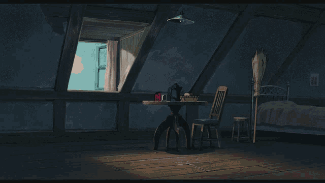 a girl with a red bow on her head is standing in a dark room
