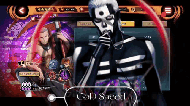 a screenshot of a video game with the word god speed at the top