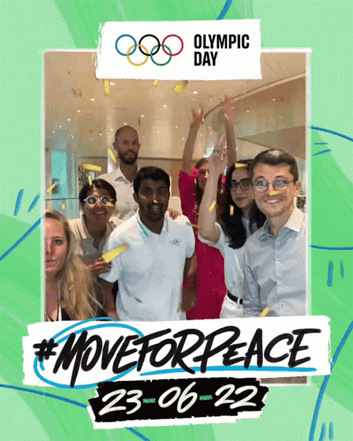 a group of people are posing for a picture with the words olympic day in the background