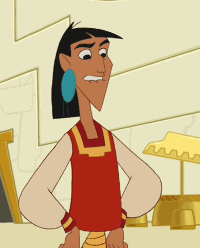 a cartoon character with a red shirt and blue earrings