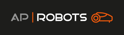 a logo for ap robots with a vacuum cleaner on it
