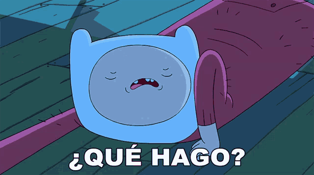 a cartoon character laying on a wooden floor with the words que hago written below him