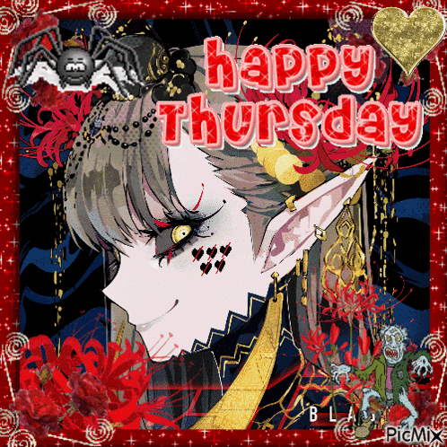 a happy thursday card with a vampire and a spider