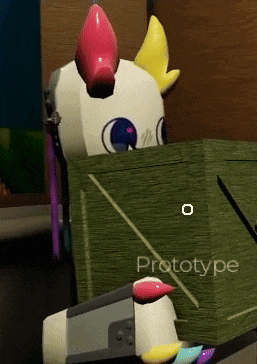 a cartoon character is sitting in a box with the word prototype on it