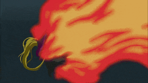 a cartoon drawing of a lion 's face with fire coming out of it 's mouth