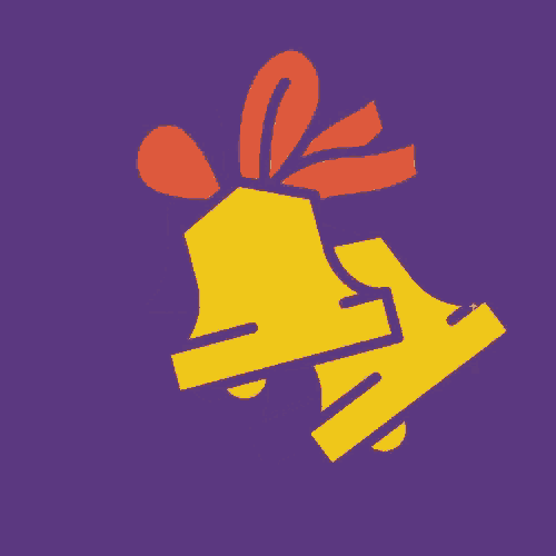 a yellow bell with a red bow on it
