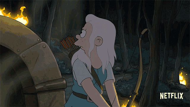 a cartoon of a woman with a bow and arrow and a netflix logo