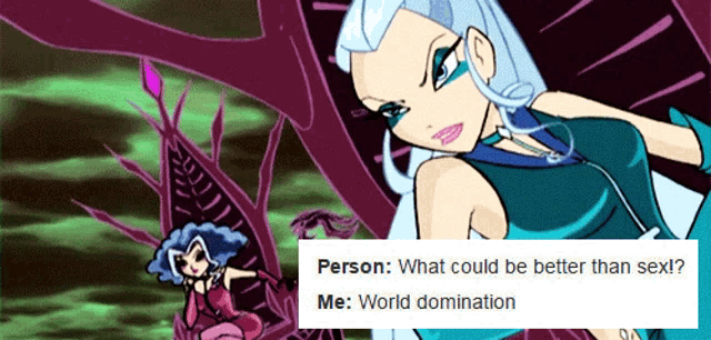 a cartoon of a woman with a caption that says " person what could be better than sex "