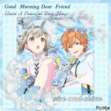 a good morning dear friend greeting card with two anime characters
