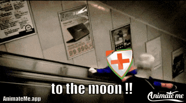 an animate me app shows a person on an escalator and says to the moon