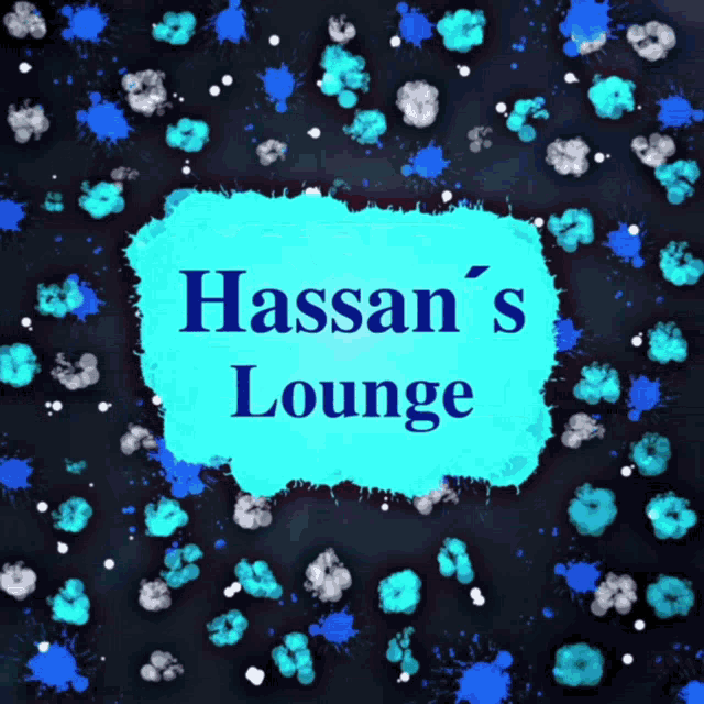 a blue sign that says hassan 's lounge on a dark background
