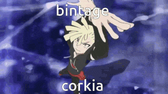 a cartoon character is flying through the air with the words bintage corkia above him