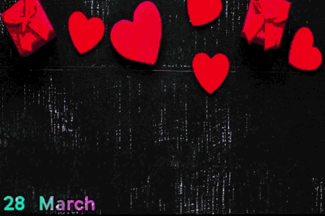 a black background with yellow hearts and the words happy birthday