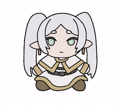 a cartoon drawing of a little girl with white hair and green eyes