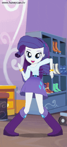 a cartoon of rarity from my little pony equestria girls dancing in a room