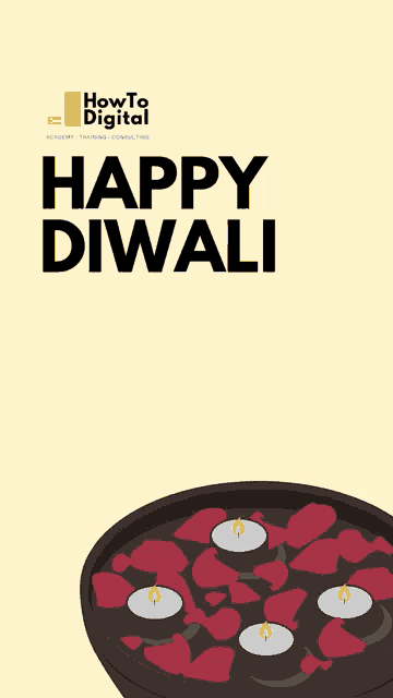 a poster that says happy diwali with a bowl of candles